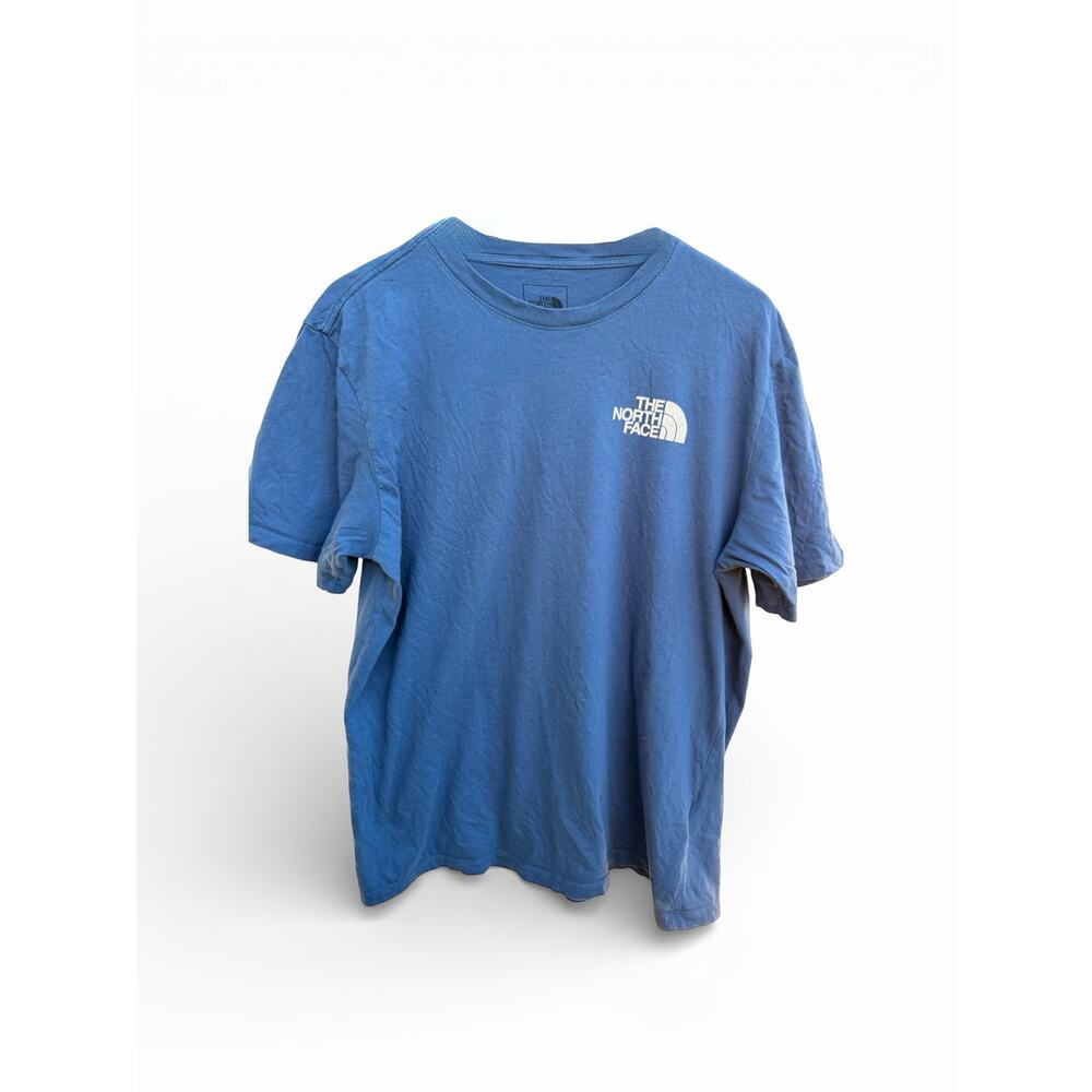 The North Face Logo T Shirt Mens L Blue Outdoor Hiking Graphic Tee
